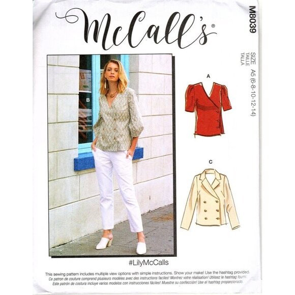 McCall's M8039 Misses 6 to 14 Button Front Tops UNCUT Sewing Pattern - Picture 1 of 2